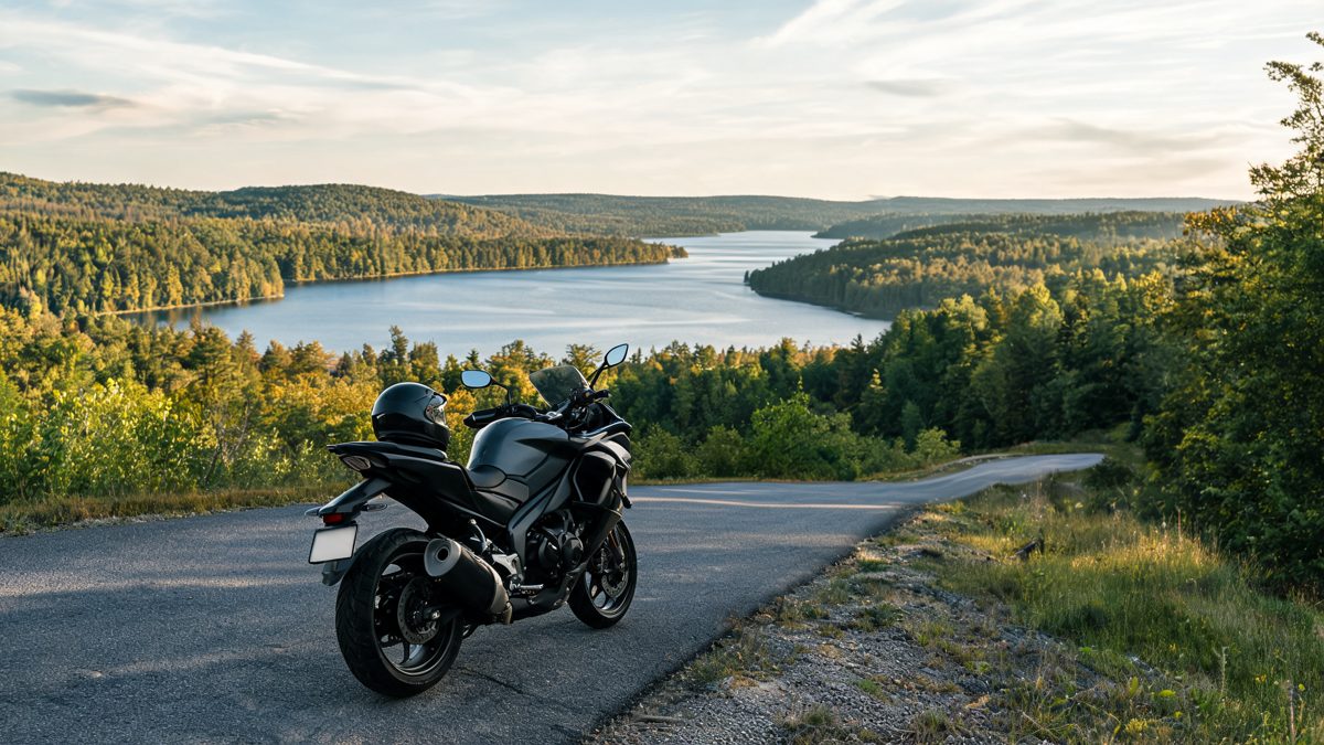 Moto stationnée sur une route de campagne